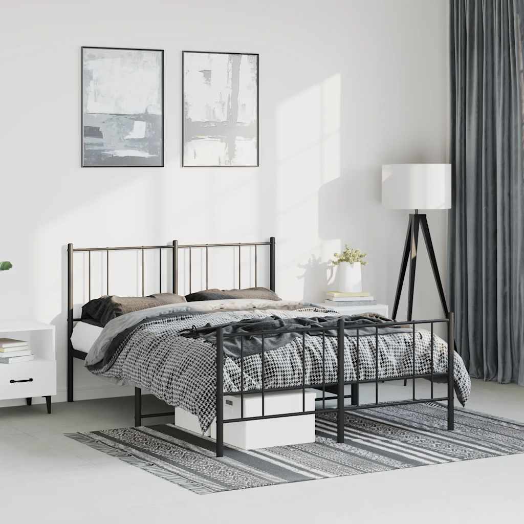 sengeramme med sengegavl og fodgærde 150x200 cm metal sort