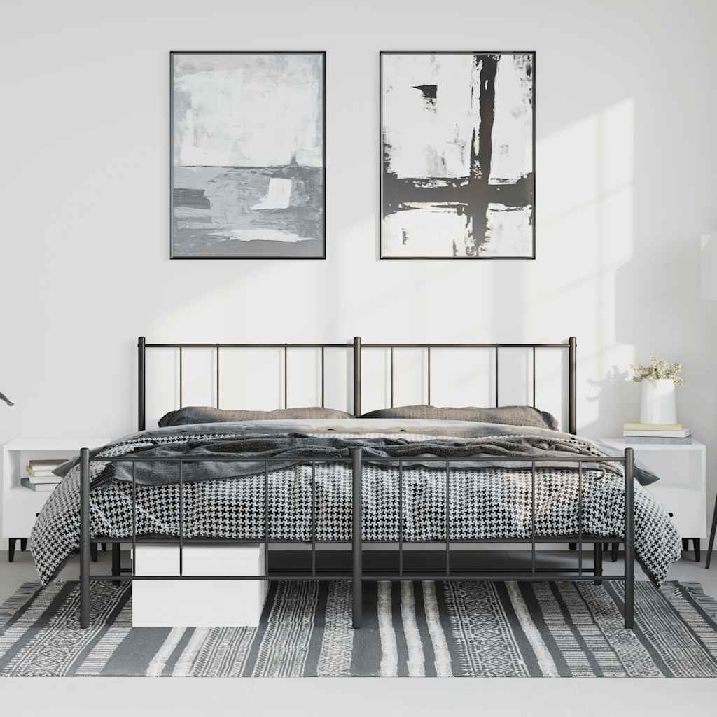 sengeramme med sengegavl og fodgærde 183x213 cm metal sort