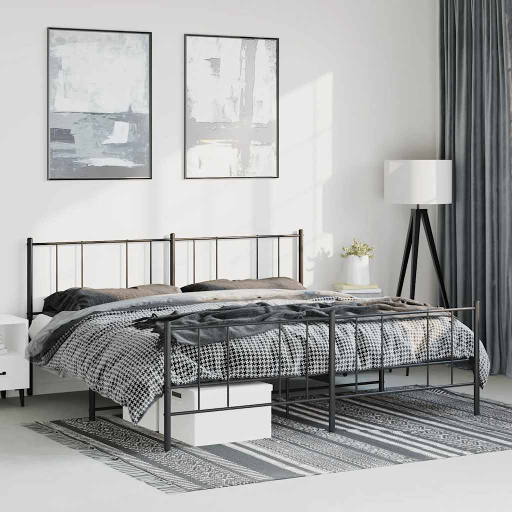 sengeramme med sengegavl og fodgærde 183x213 cm metal sort