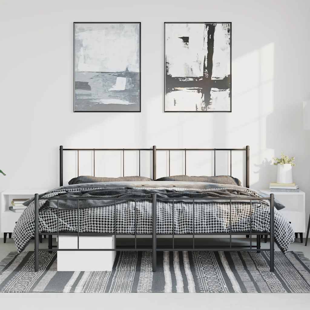sengeramme med sengegavl og fodgærde 193x203 cm metal sort