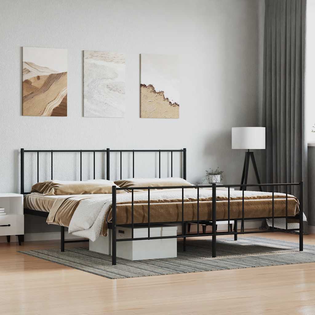sengeramme med sengegavl og fodgærde 193x203 cm metal sort