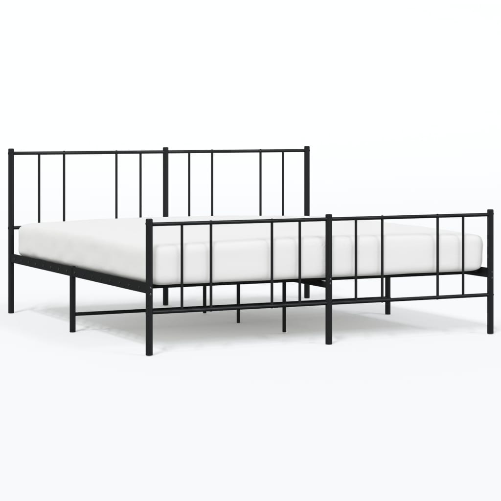sengeramme med sengegavl og fodgærde 200x200 cm metal sort