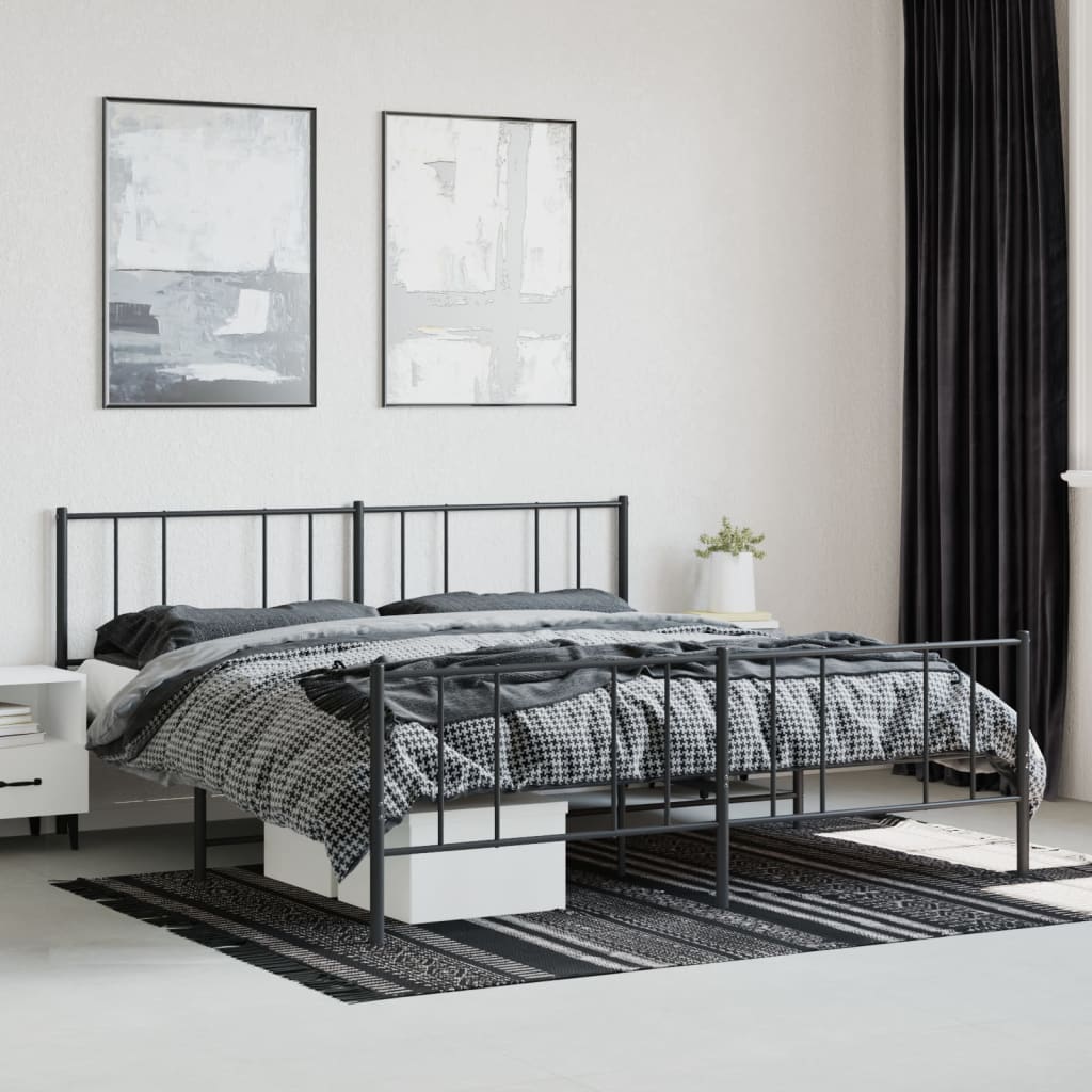 sengeramme med sengegavl og fodgærde 200x200 cm metal sort