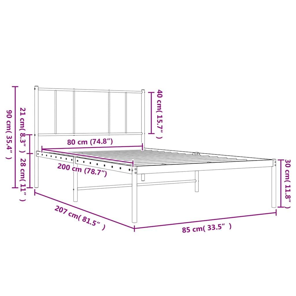 sengeramme med sengegavl 80x200 cm metal hvid