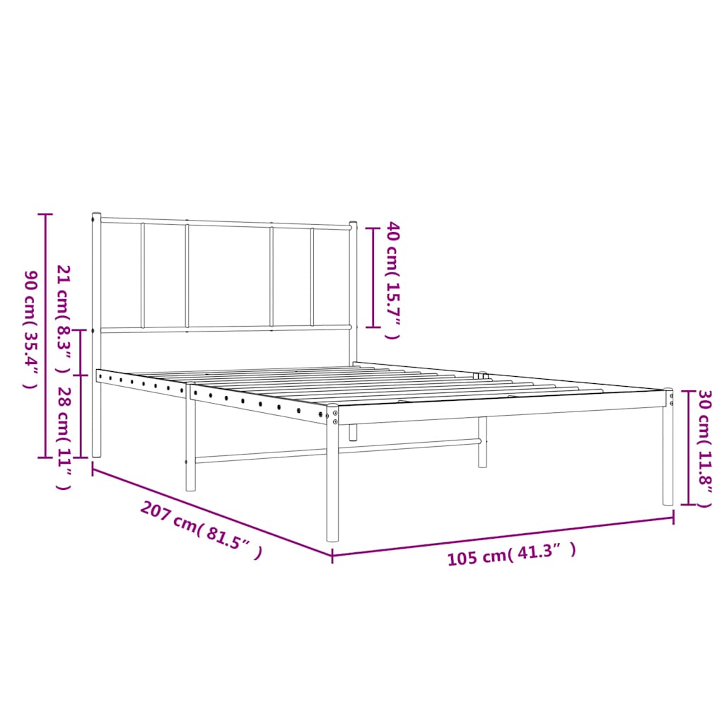 sengeramme med sengegavl 100x200 cm metal hvid