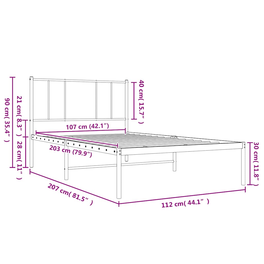 sengeramme med sengegavl 107x203 cm metal hvid