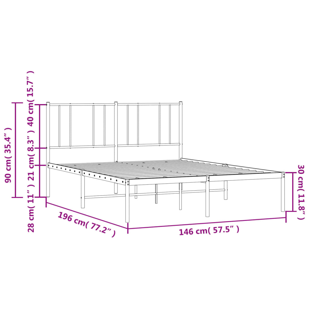 sengeramme med sengegavl 140x190 cm metal hvid