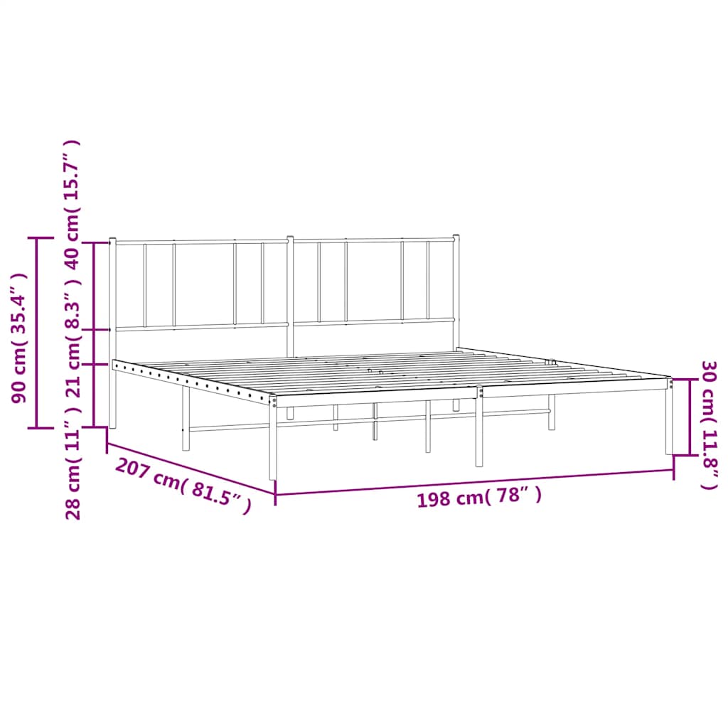 sengeramme med sengegavl 193x203 cm metal hvid