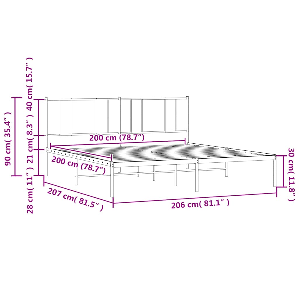 sengeramme med sengegavl 200x200 cm metal hvid