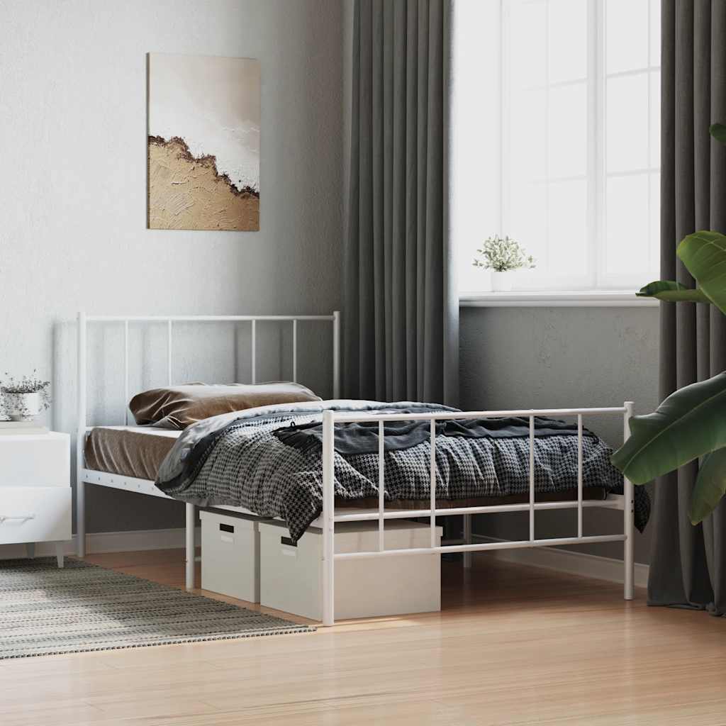 sengeramme med sengegavl og fodgærde 90x190 cm metal hvid