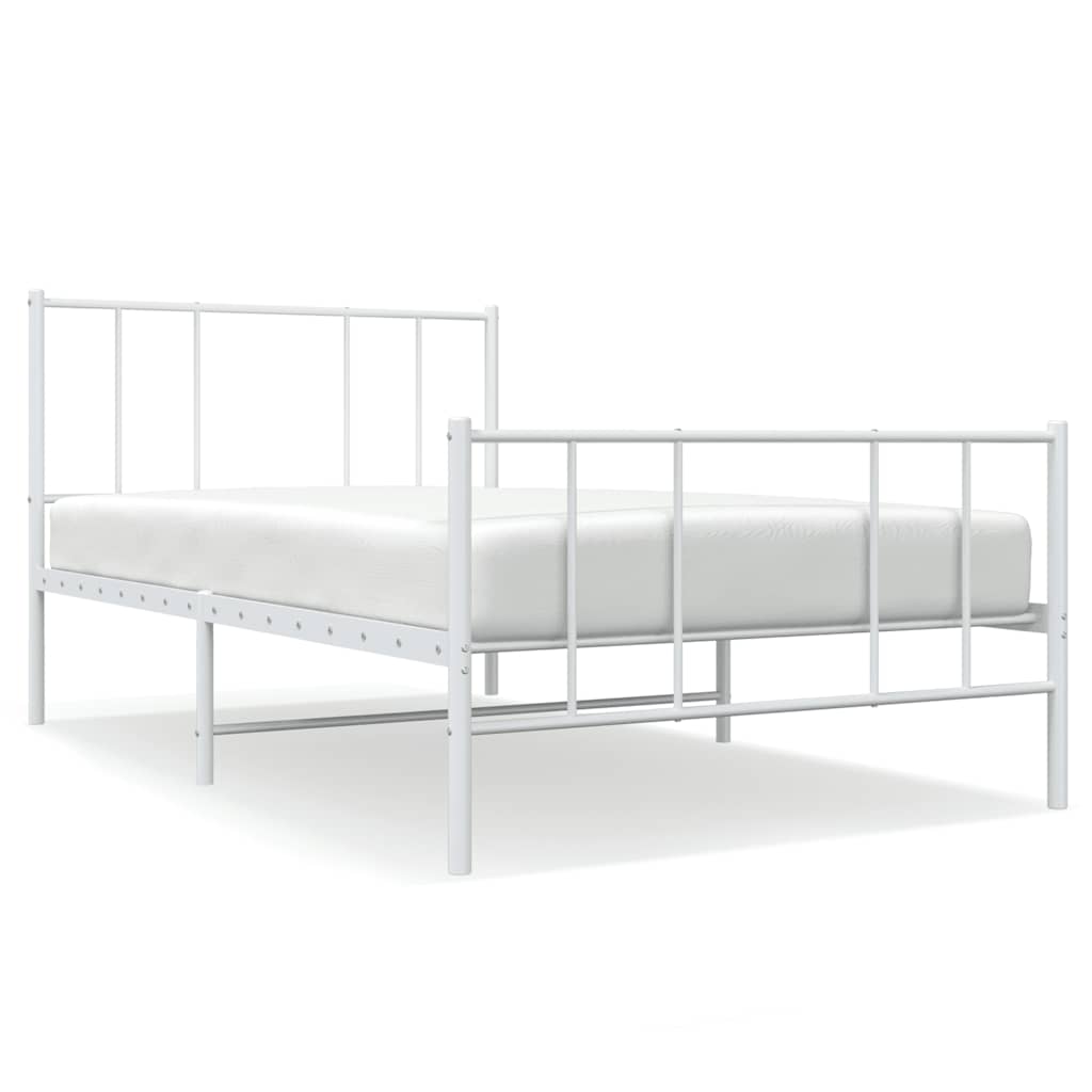 sengeramme med sengegavl og fodgærde 90x200 cm metal hvid