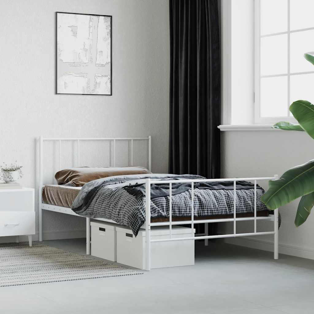 sengeramme med sengegavl og fodgærde 90x200 cm metal hvid