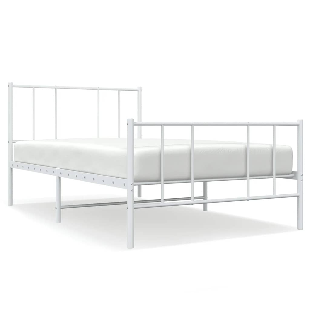 sengeramme med sengegavl og fodgærde 100x190 cm metal hvid