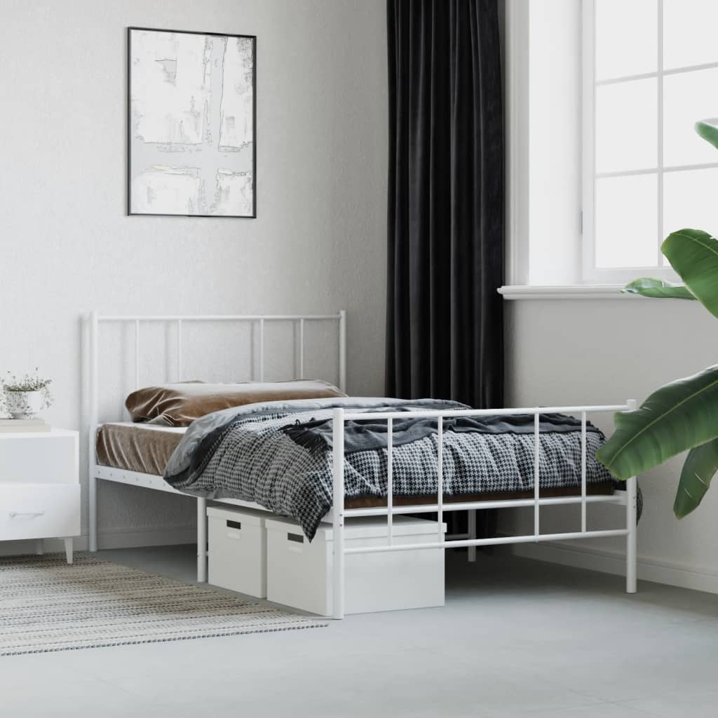 sengeramme med sengegavl og fodgærde 107x203 cm metal hvid