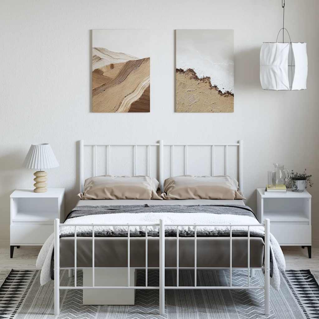 sengeramme med sengegavl og fodgærde 135x190 cm metal hvid