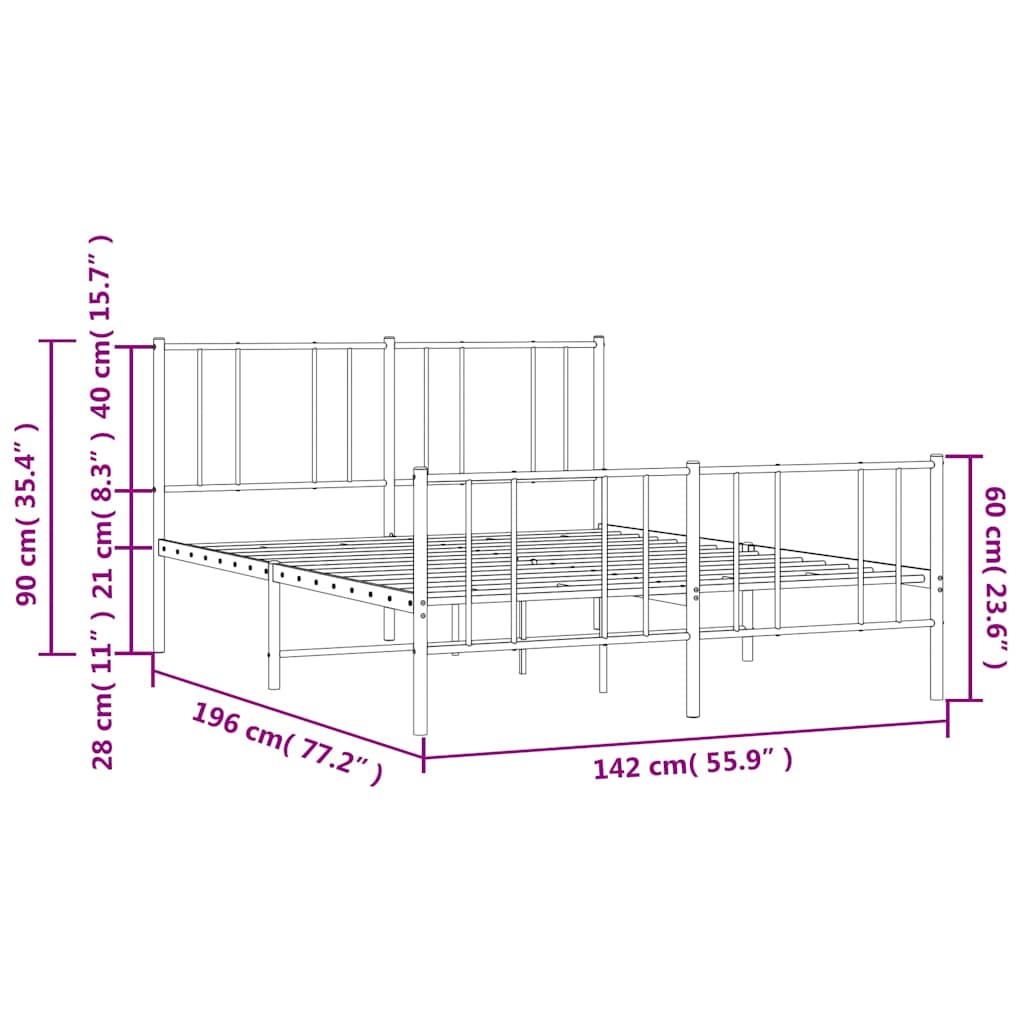 sengeramme med sengegavl og fodgærde 135x190 cm metal hvid