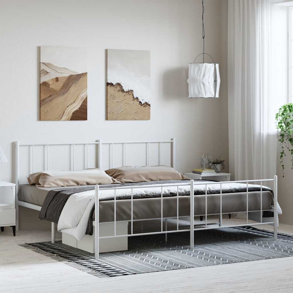 sengeramme med sengegavl og fodgærde 183x213 cm metal hvid