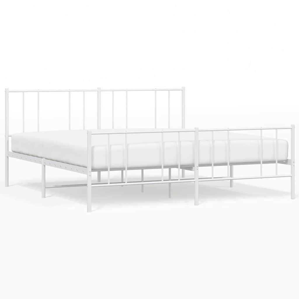 sengeramme med sengegavl og fodgærde 193x203 cm metal hvid