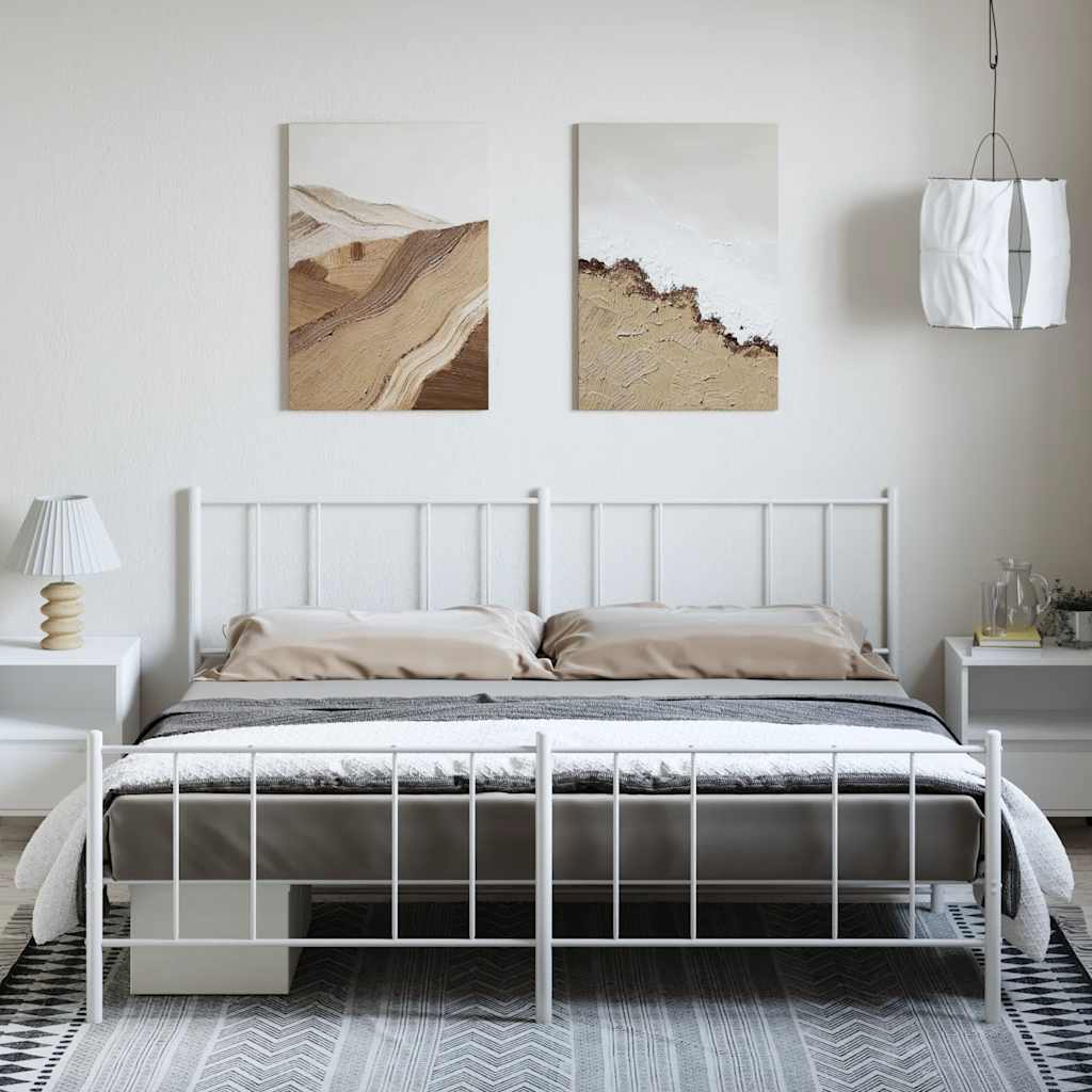 sengeramme med sengegavl og fodgærde 193x203 cm metal hvid