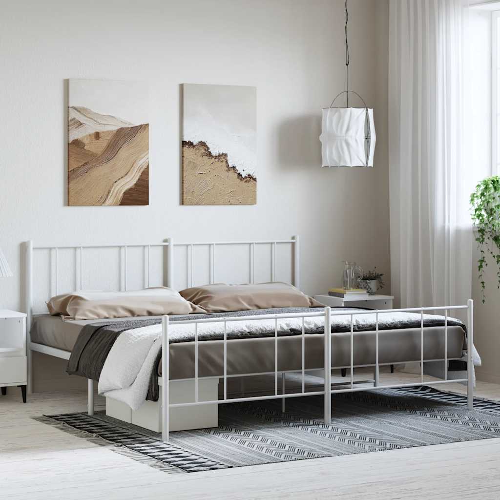 sengeramme med sengegavl og fodgærde 193x203 cm metal hvid