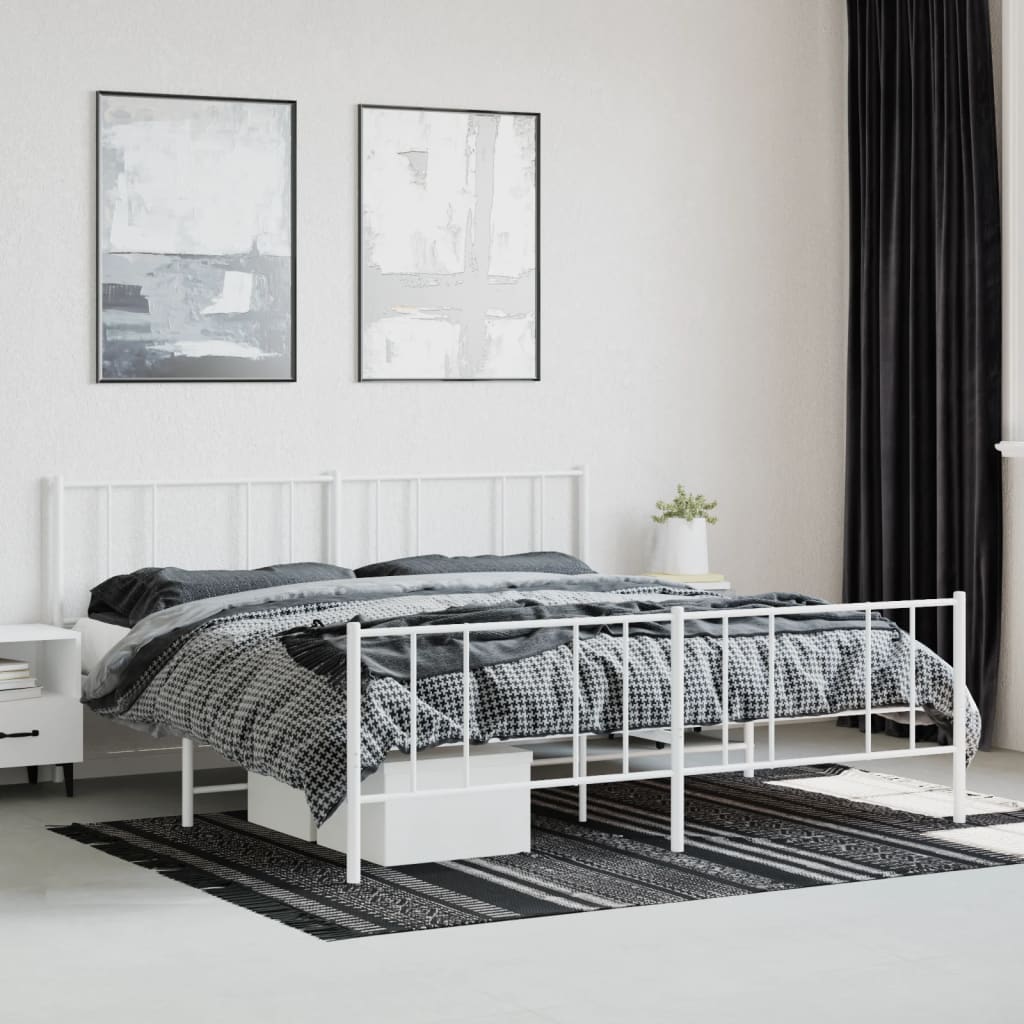 sengeramme med sengegavl og fodgærde 200x200 cm metal hvid