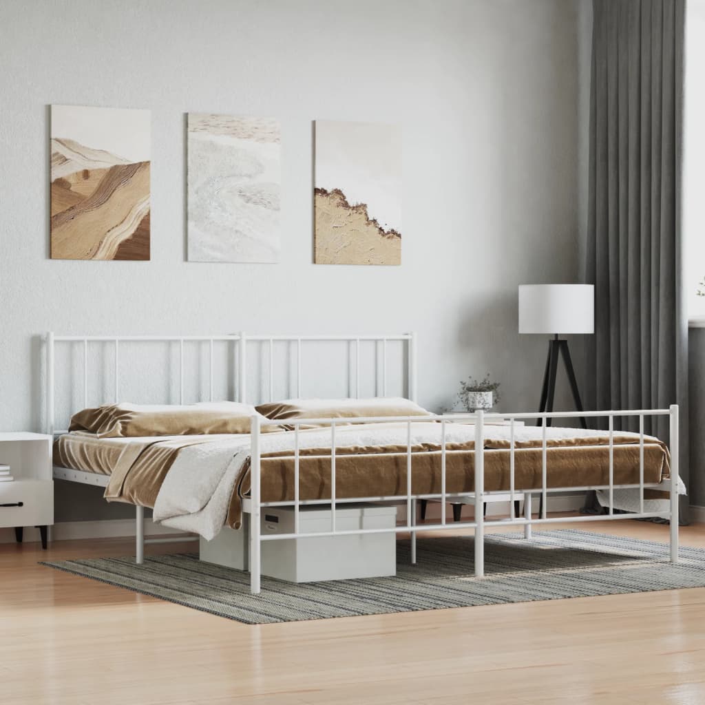 sengeramme med sengegavl og fodgærde 200x200 cm metal hvid