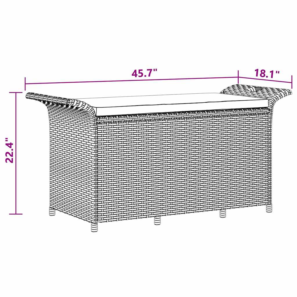 havebænk med hynde 116x46x57 cm polyrattan grå