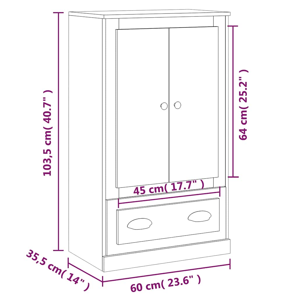 skænk 60x35,5x103,5 cm konstrueret træ hvid