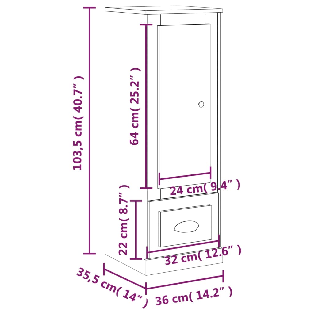 skab 36x35,5x103,5 cm konstrueret træ grå sonoma-eg