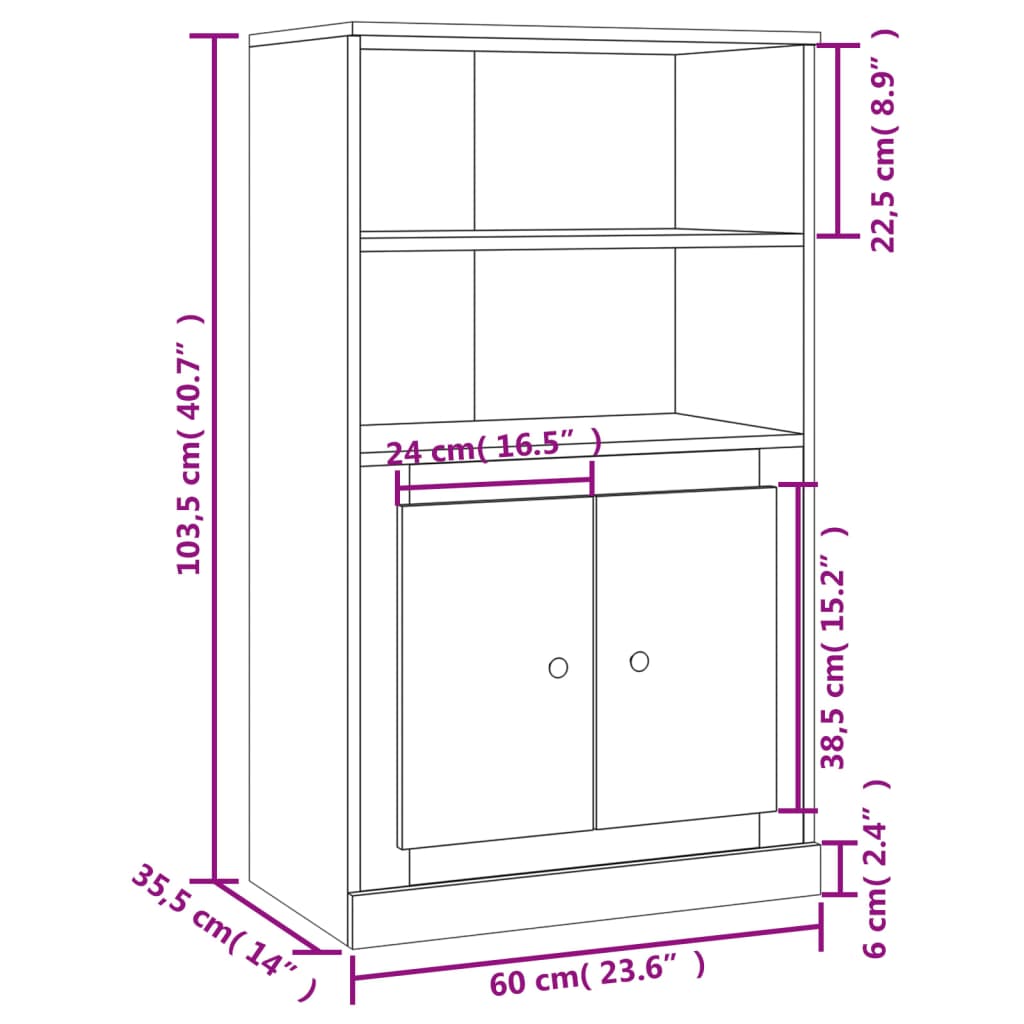 skænk 60x35,5x103,5 cm konstrueret træ røget egetræsfarve