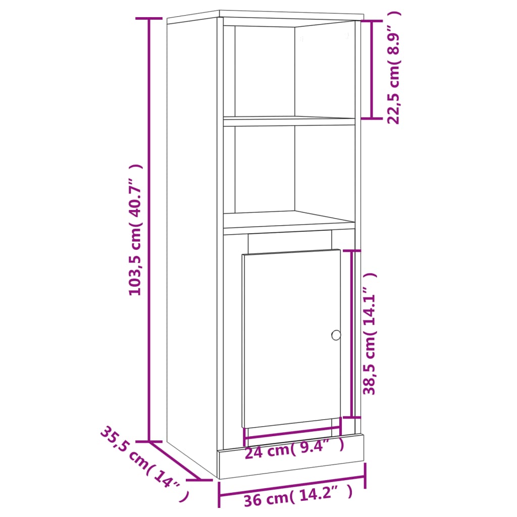 skab 36x35,5x103,5 cm konstrueret træ hvid højglans