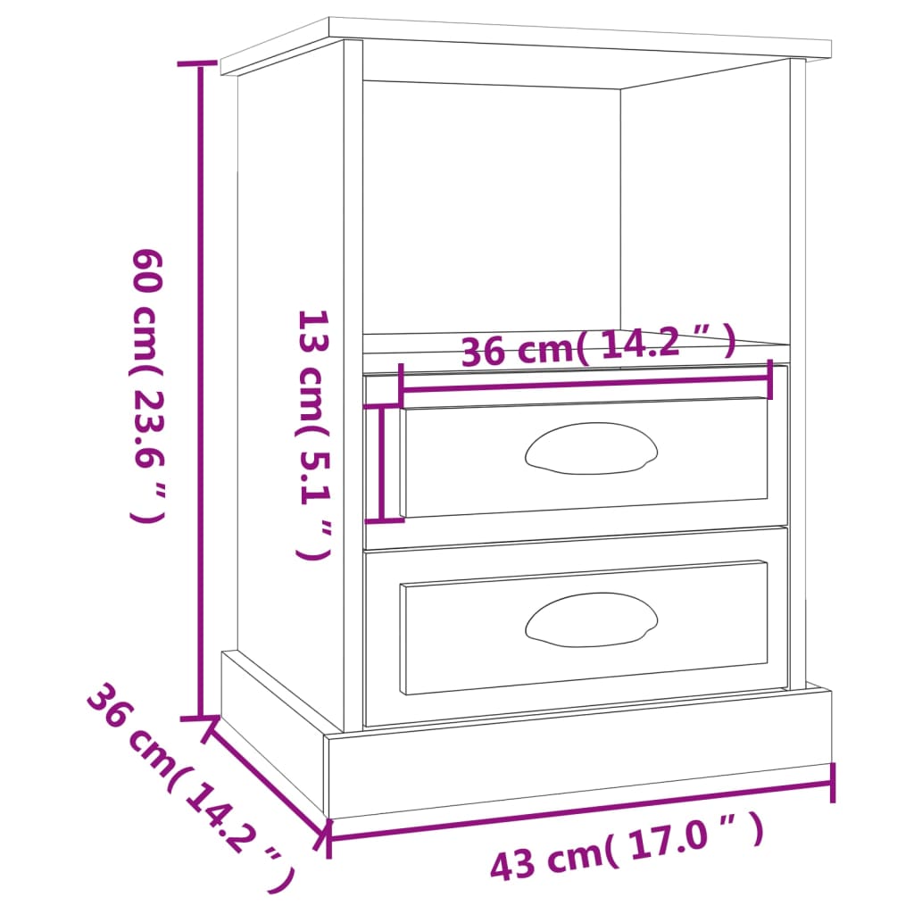 sengebord 43x36x60 cm sonoma-eg
