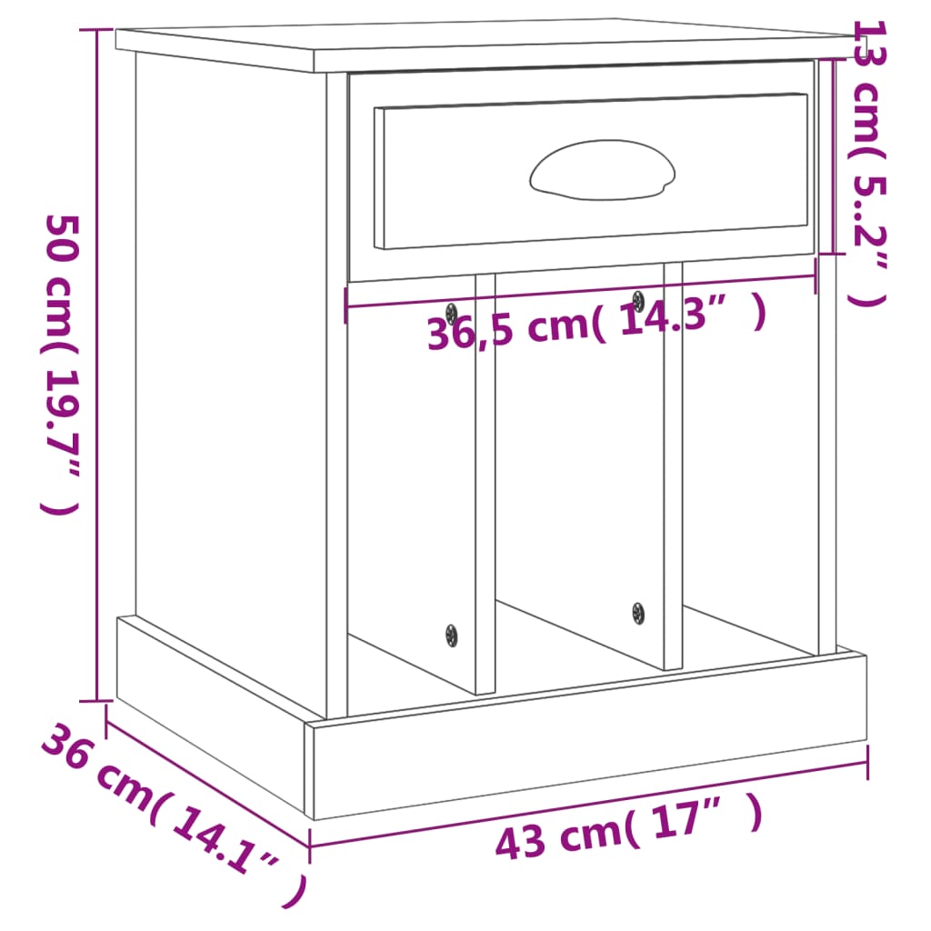 sengebord 43x36x50 cm hvid