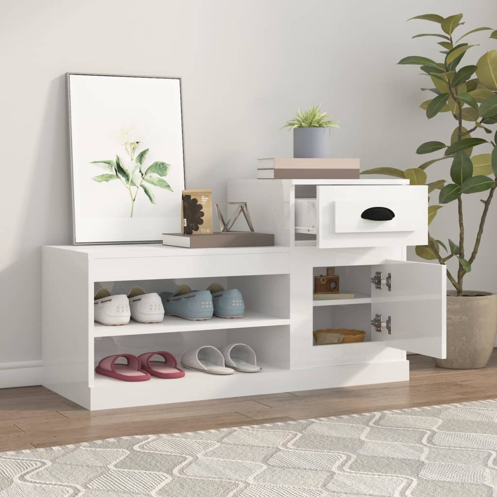 skoreol 100x42x60 cm konstrueret træ hvid højglans