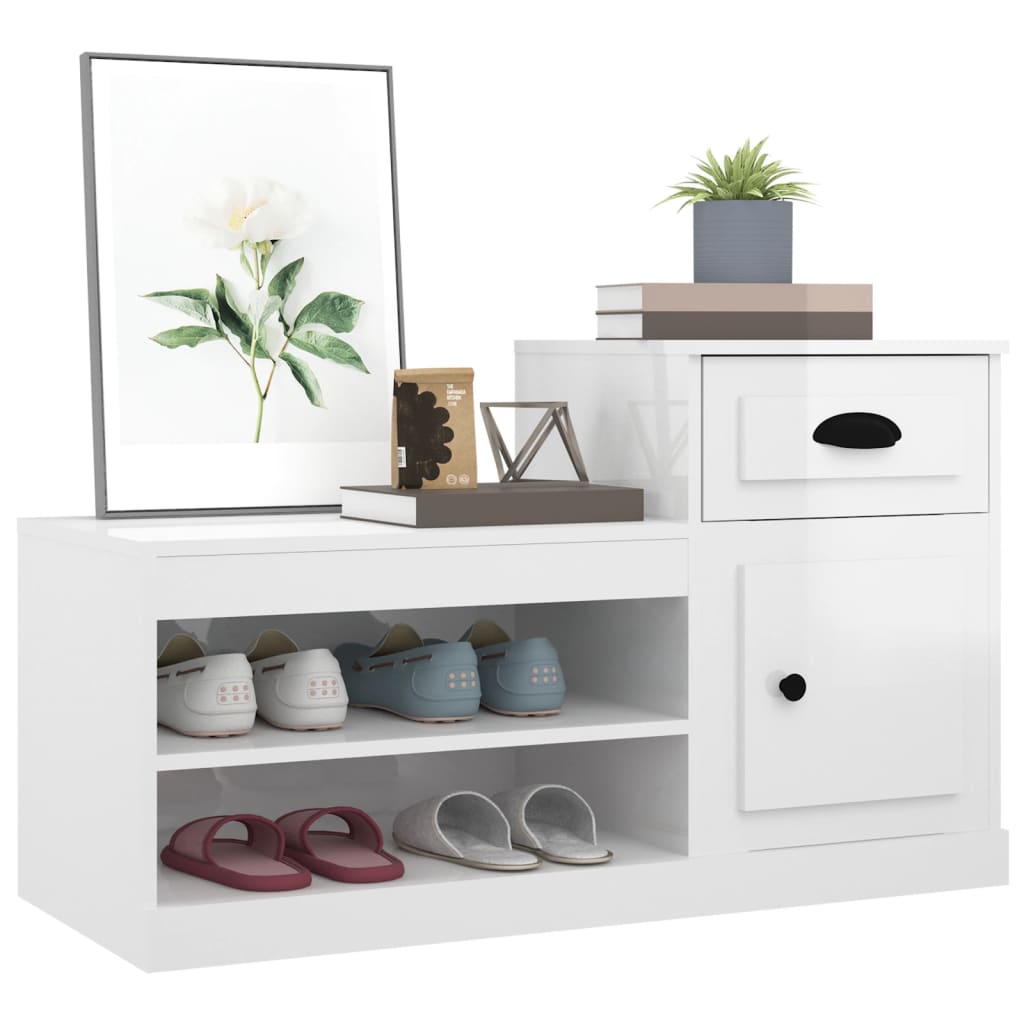 skoreol 100x42x60 cm konstrueret træ hvid højglans