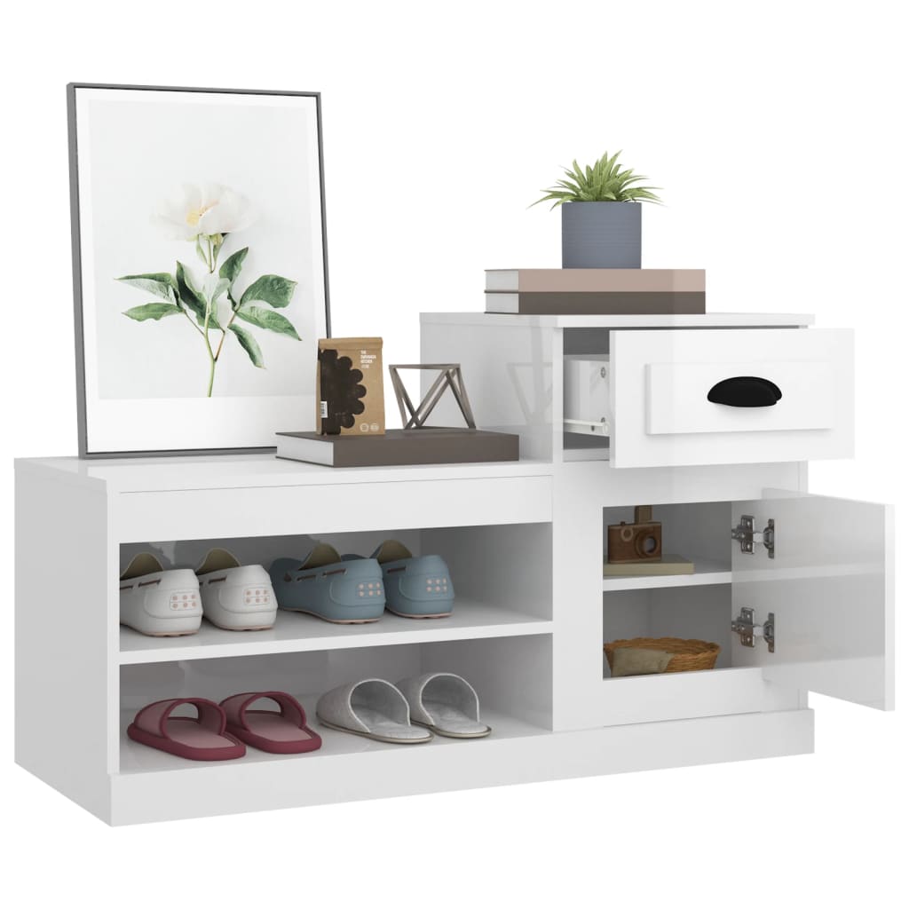 skoreol 100x42x60 cm konstrueret træ hvid højglans