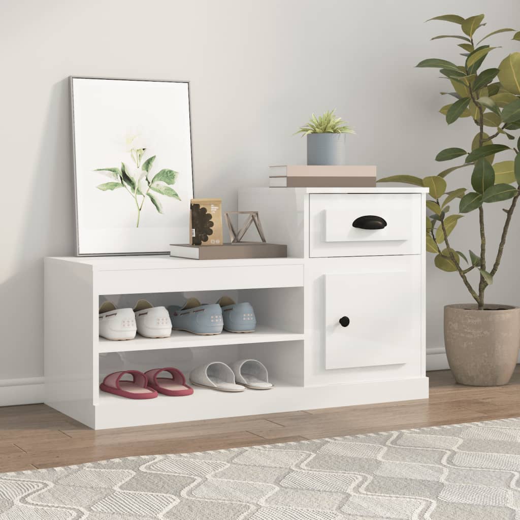 skoreol 100x42x60 cm konstrueret træ hvid højglans