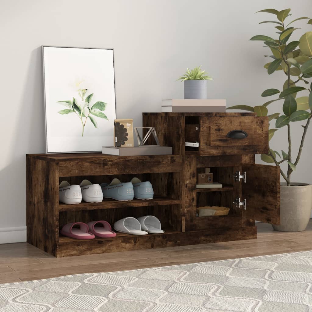 skoskab 100x42x60 cm konstrueret træ røget egetræsfarve