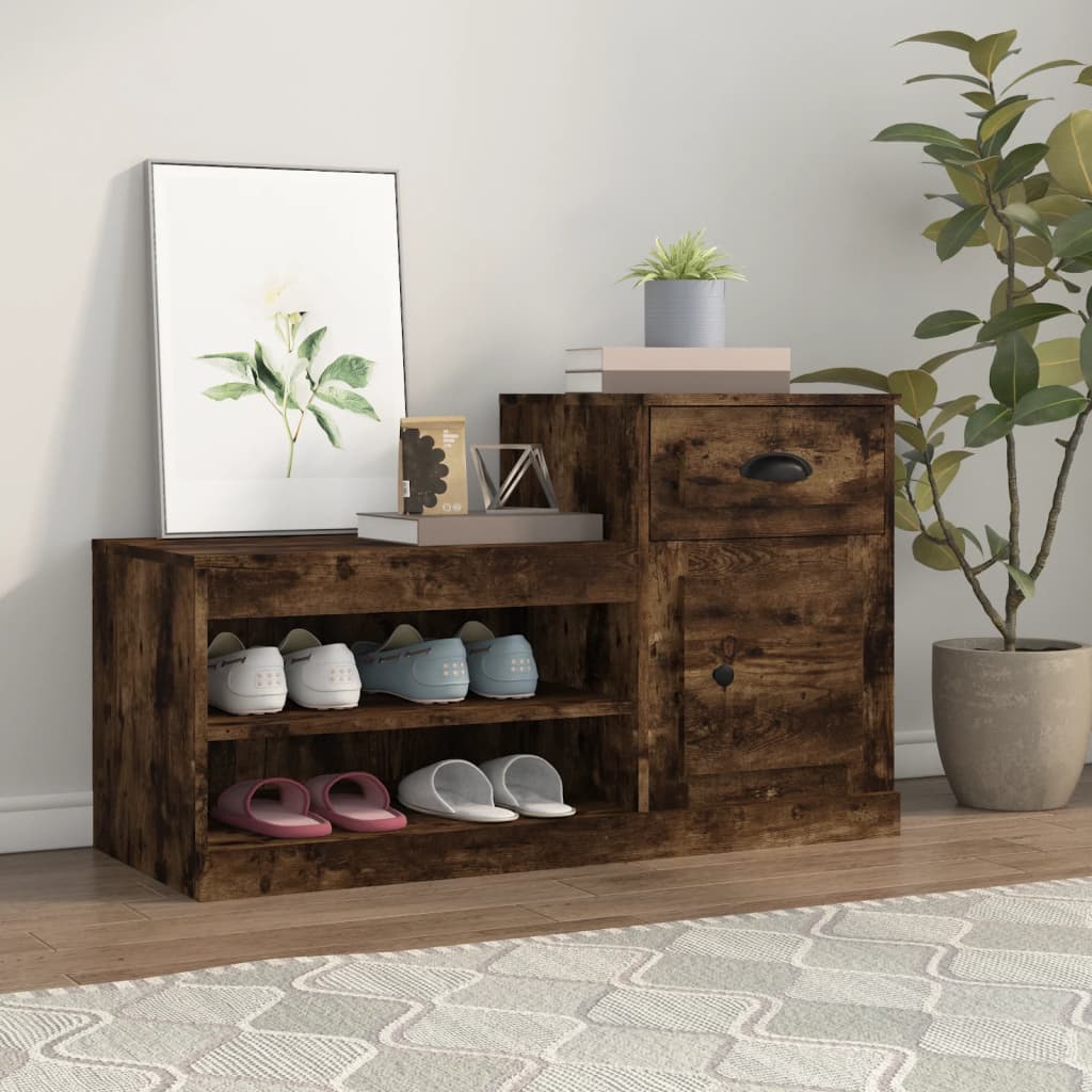 skoskab 100x42x60 cm konstrueret træ røget egetræsfarve
