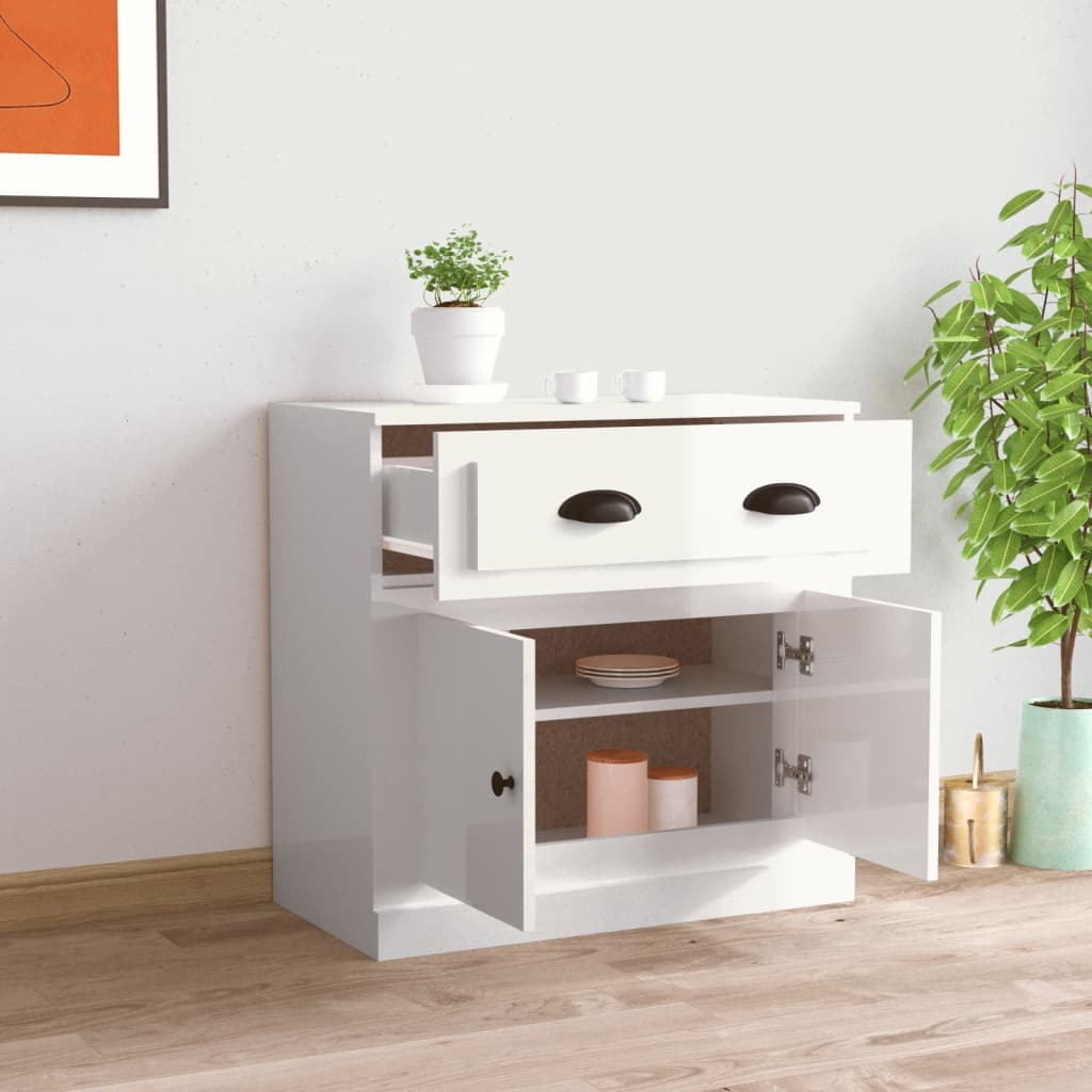 skænk 70x35,5x67,5 cm konstrueret træ hvid højglans