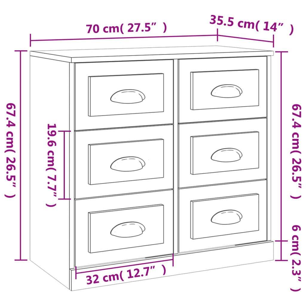 skænk 70x35,5x67,5 cm konstrueret træ hvid