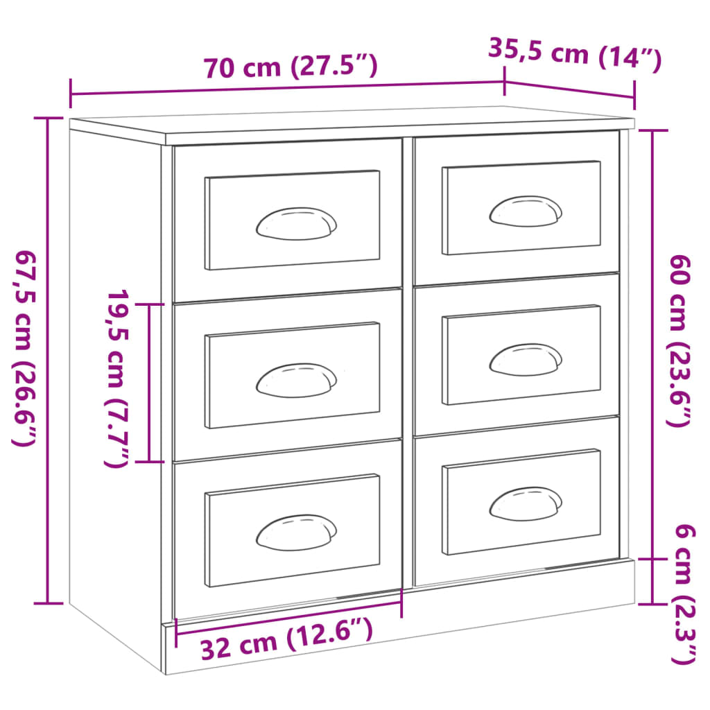 skænk 70x35,5x67,5 cm konstrueret træ røget egetræsfarve