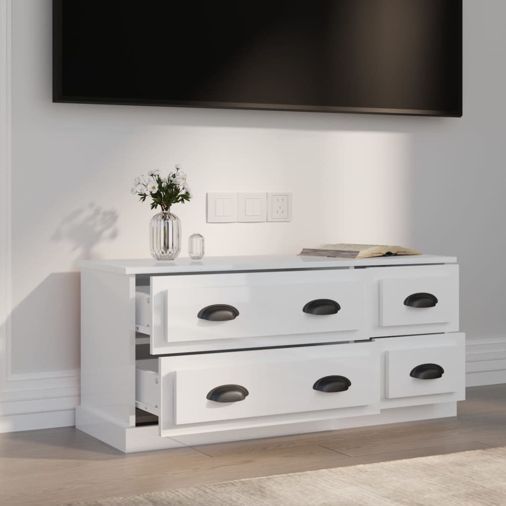 tv-bord 100x35,5x45 cm konstrueret træ hvid højglans