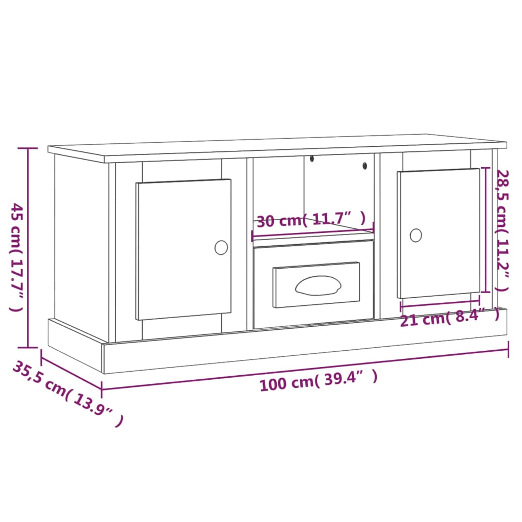 tv-bord 100x35,5x45 cm konstrueret træ grå sonoma-eg