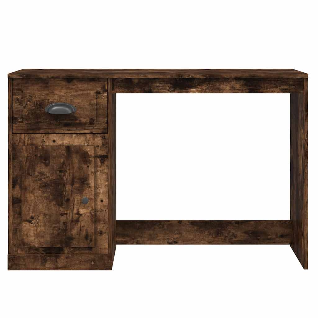 skrivebord med skuffe 115x50x75 cm konstrueret træ røget egetræ