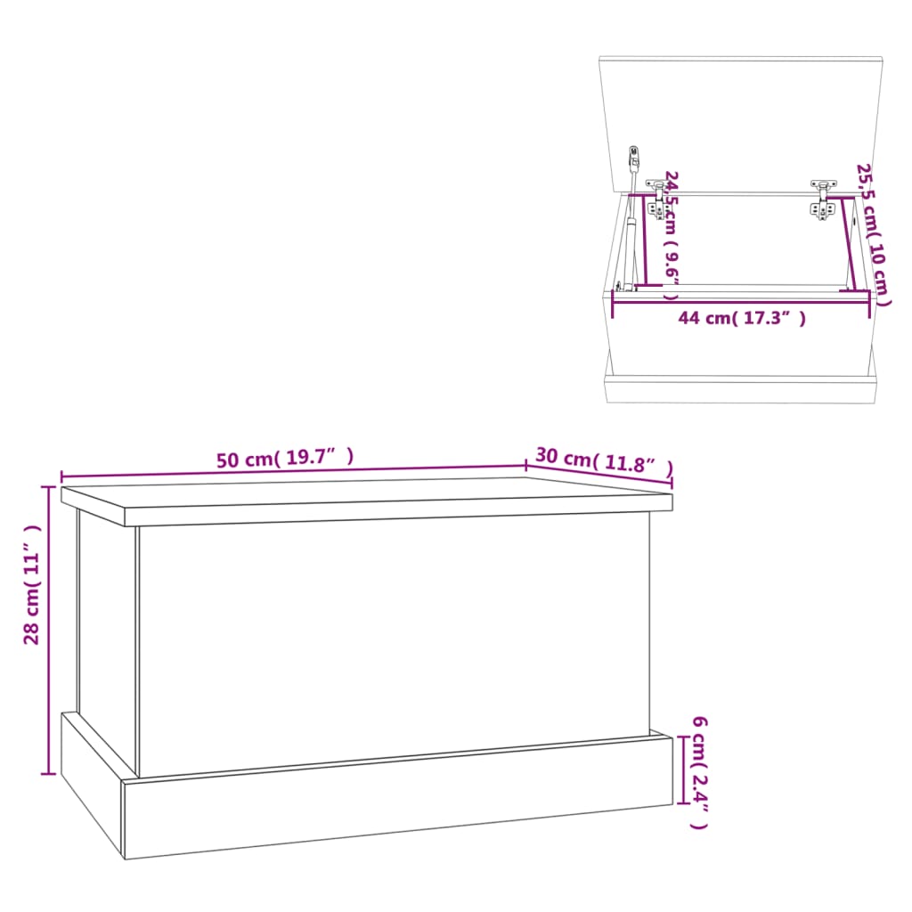 opbevaringskasse hvid 50x30x28 cm konstrueret træ
