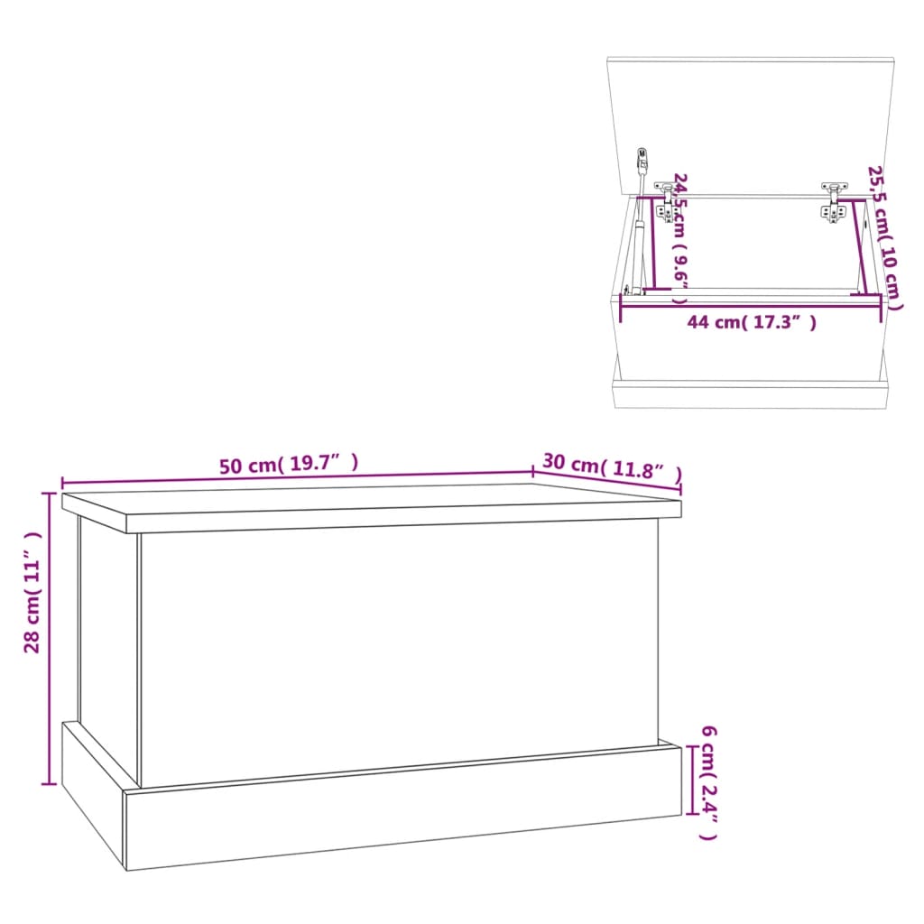 opbevaringskasse sonoma eg 50x30x28 cm konstrueret træ