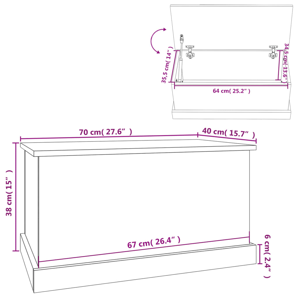 opbevaringskasse 70x40x38 cm konstrueret træ betongrå