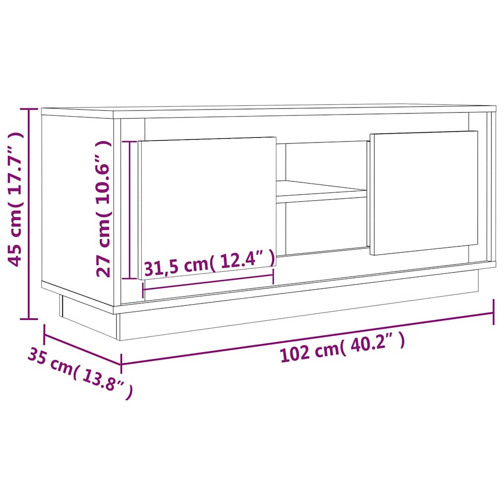 tv-bord 102x35x45 cm konstrueret træ hvid