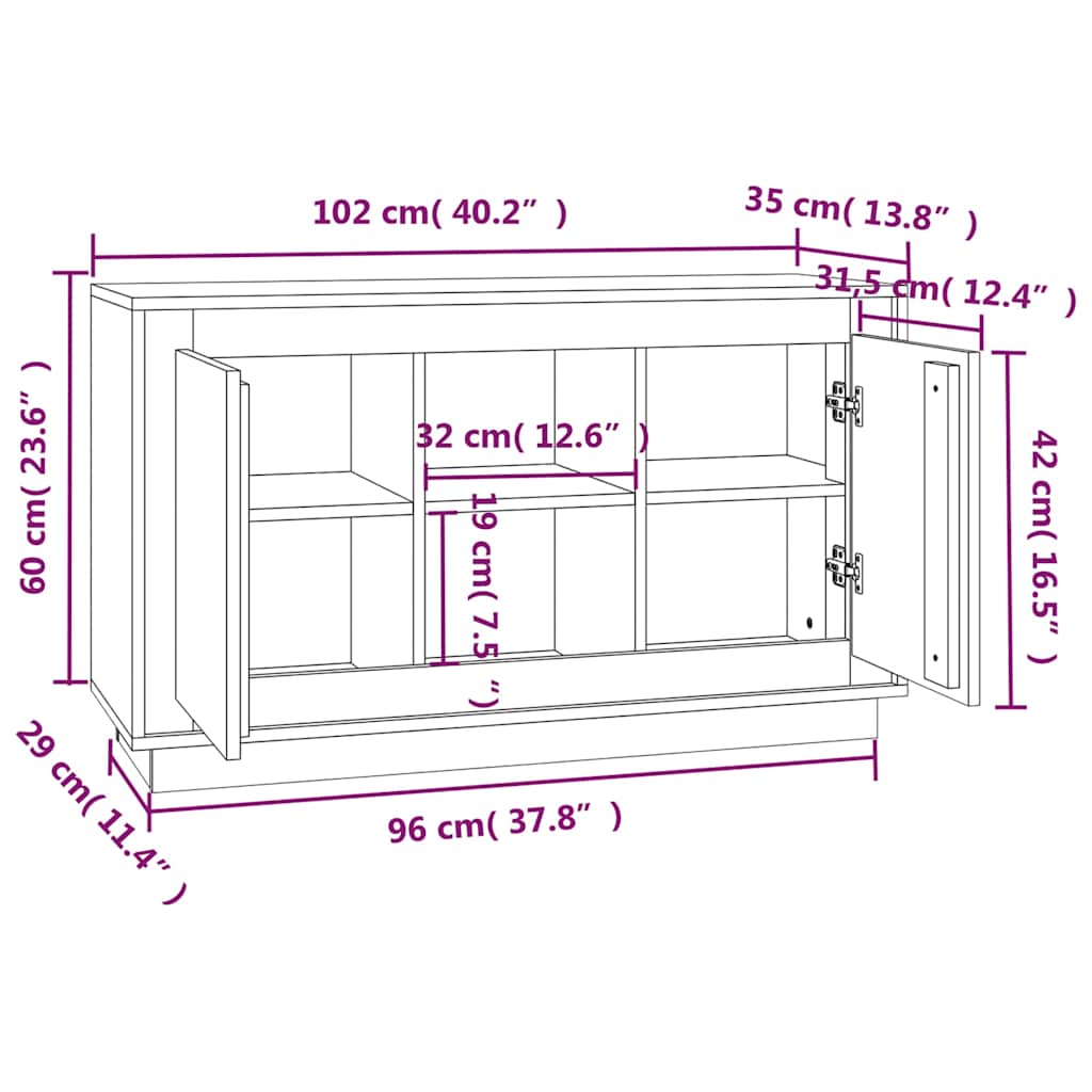 skænk 102x35x60 cm konstrueret træ sort